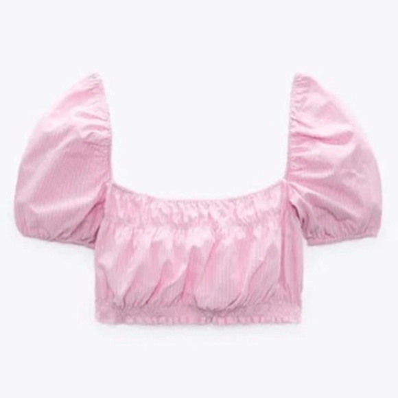 Zara Pink Puff Sleeve Crop Top - Picture 4 of 6